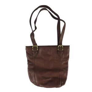 Guess Womens Brown Leather Inner Pockets Adjustable Double Handles Shoulder Bag